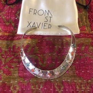 Gorgeous real stone  silver tone collar necklace extremely rare!